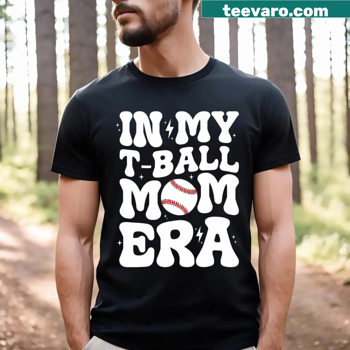 Funny T-shirt for T-ball moms with 'In My T Ball Mom Era' text design — on a men's t-shirt