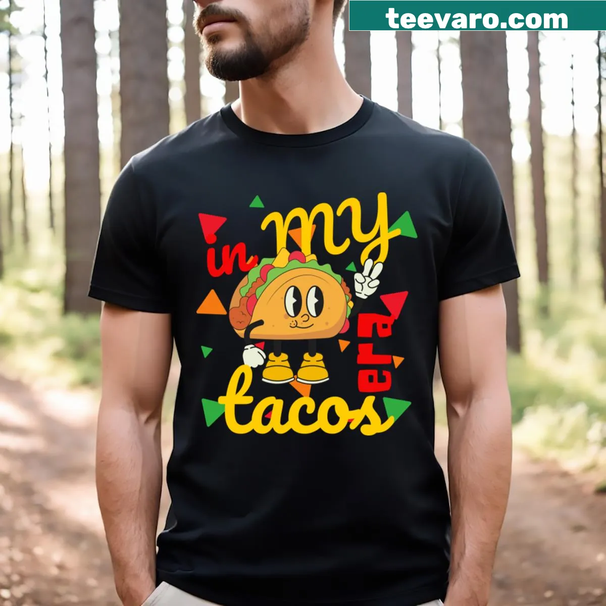 Whimsical taco graphic T-shirt celebrating culinary joy — on a men's t-shirt