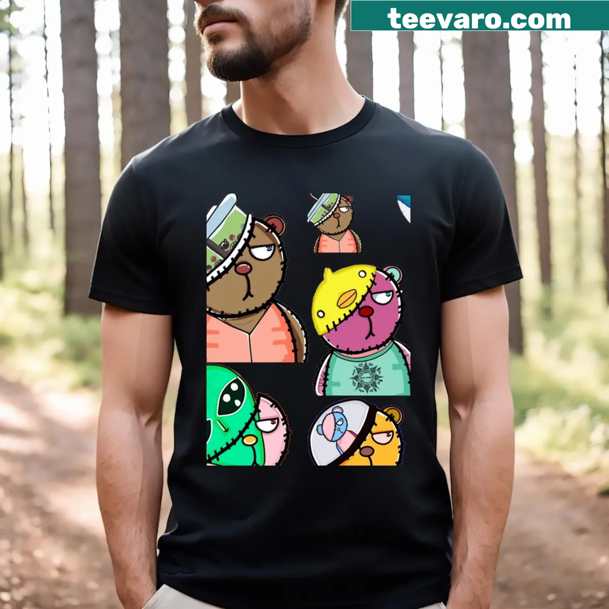 Vintage t-shirt featuring a cute bear design for introverts — on a men's t-shirt