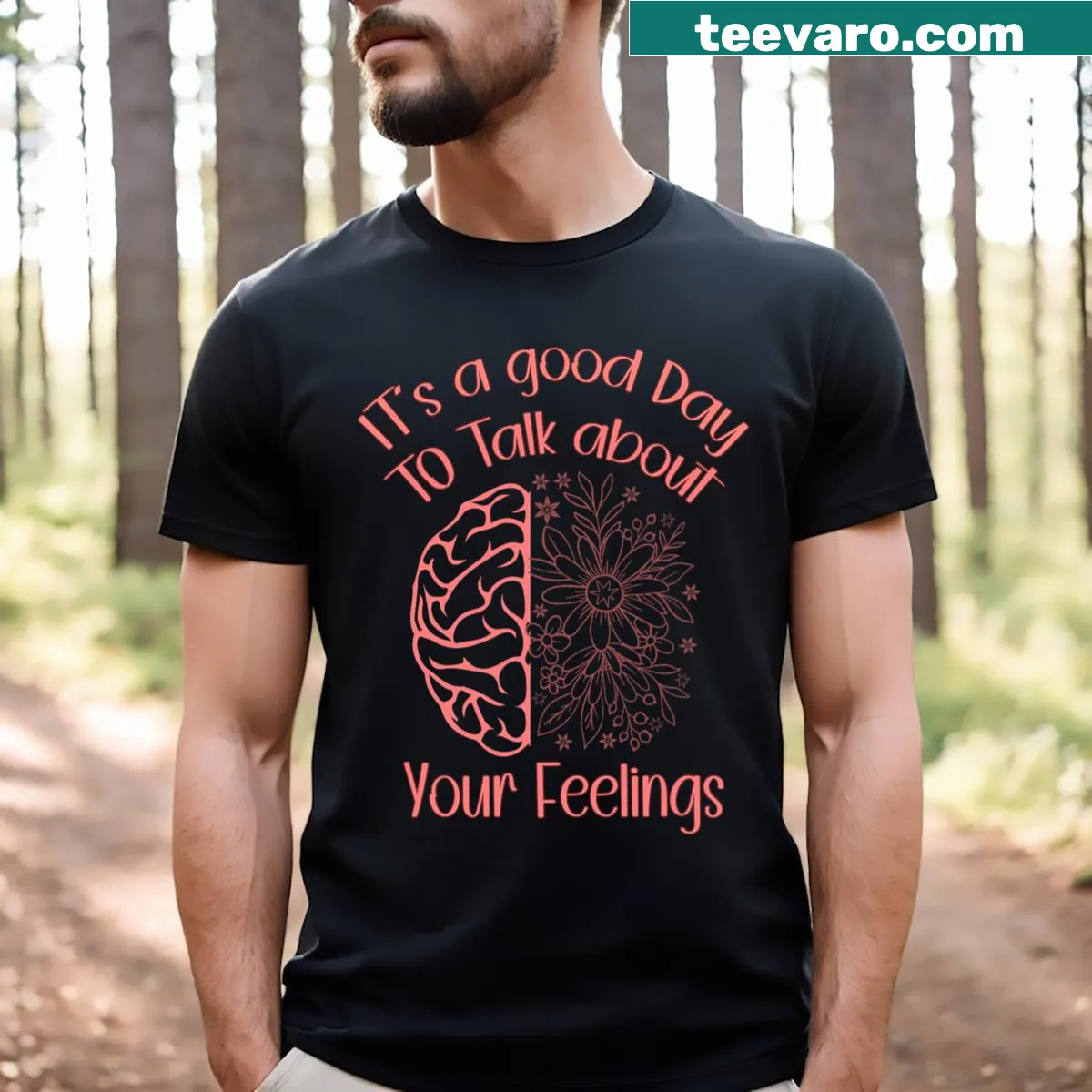 Floral illustration T-shirt promoting discussions about feelings — on a men's t-shirt
