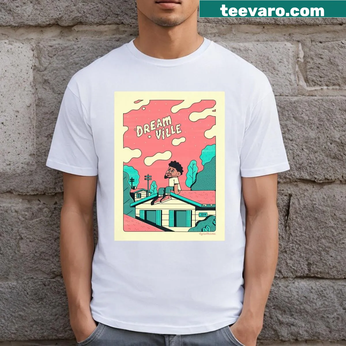 Graphic t-shirt inspired by J Cole and Dreamville music — on a men's t-shirt