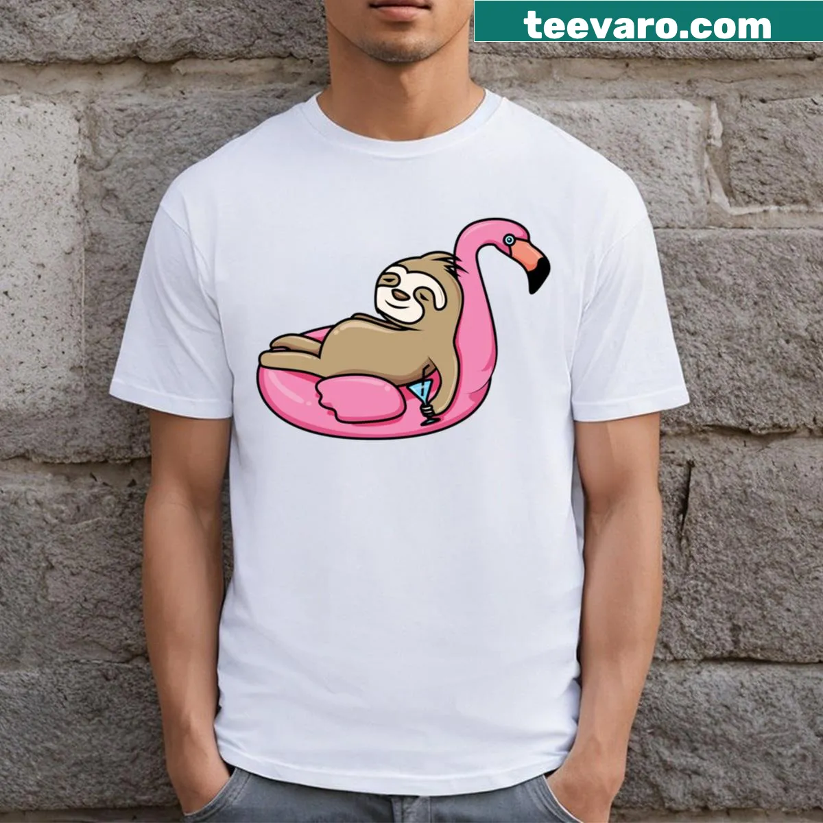 Funny T-shirt featuring a lazy sloth cartoon design — on a men's t-shirt