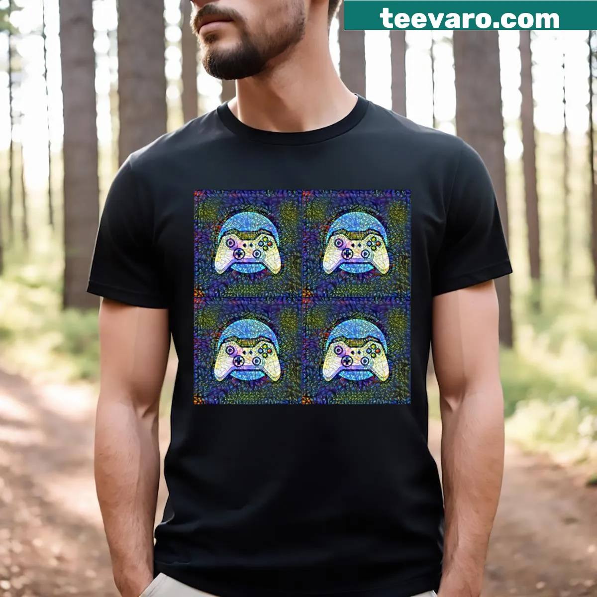 Inspirational t-shirt with Level Up Your Life message and gaming graphics — on a men's t-shirt