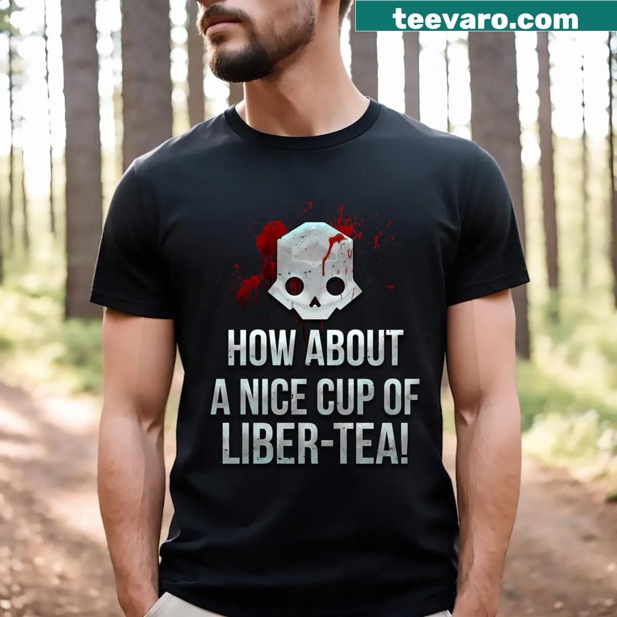 Humorous T-shirt featuring playful typography on the word 'Liber Tea' — on a men's t-shirt
