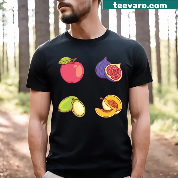 T-shirt covered in playful cartoon-style sticker designs