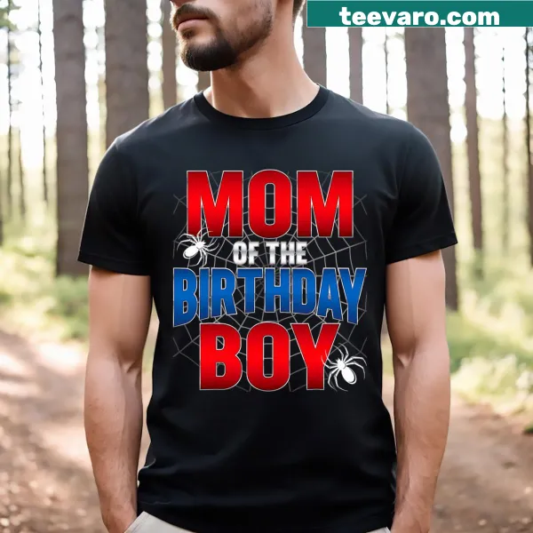 T-shirt with a spider web graphic for moms celebrating birthdays
