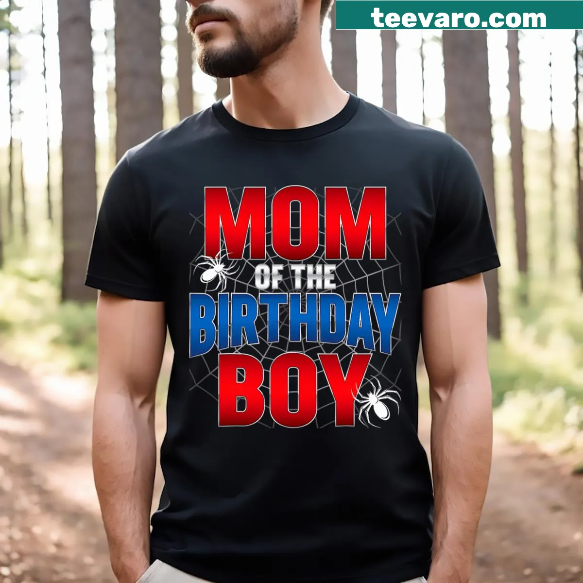 T-shirt with a spider web graphic for moms celebrating birthdays — on a men's t-shirt