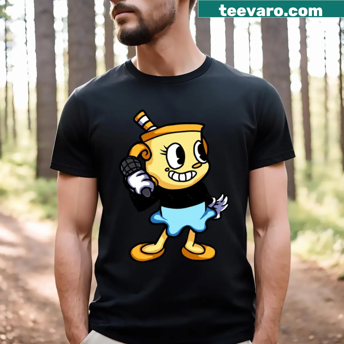 Illustration of Ms Chalice from Cuphead on a charming t-shirt — on a men's t-shirt
