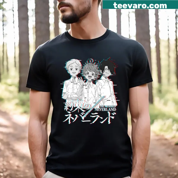Whimsical T-shirt featuring a glitch-style Neverland design