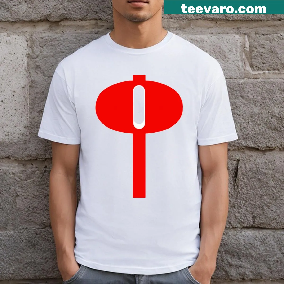 T-shirt featuring Omni Man suit graphic — on a men's t-shirt