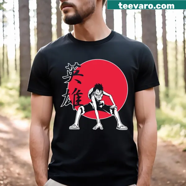 One Piece Monkey D Luffy t-shirt with cheerful character illustration