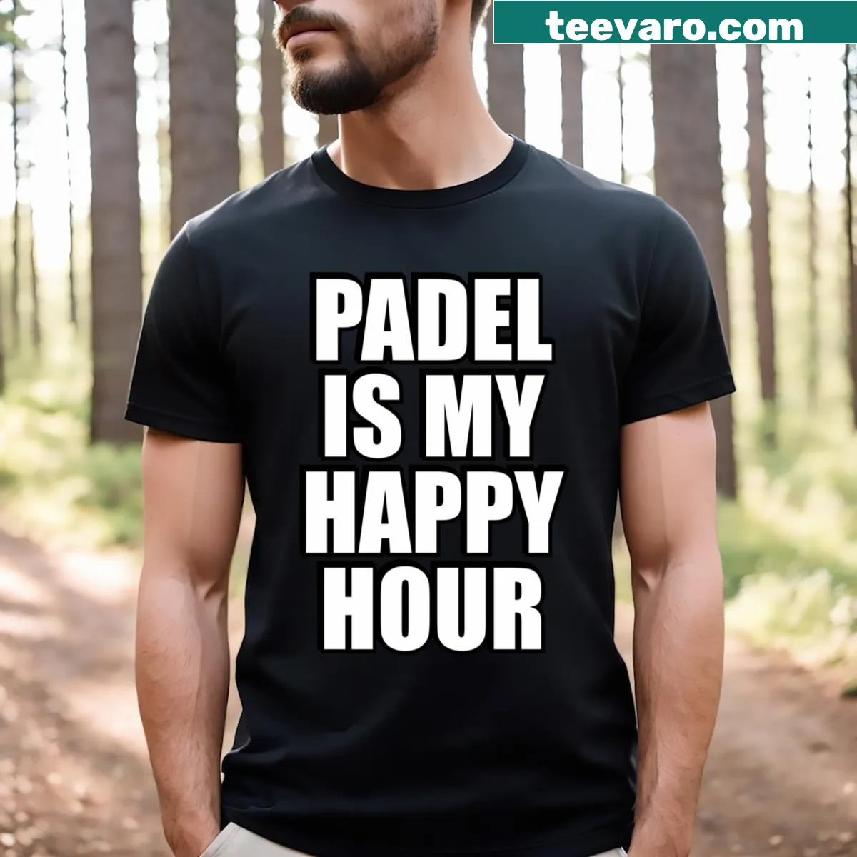 Active T-shirt celebrating padel as a happy hour — on a men's t-shirt