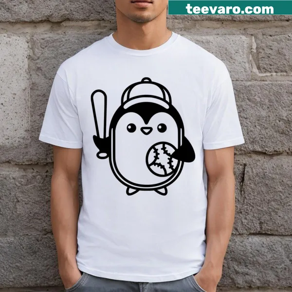 Cute penguin baseball character on a t-shirt