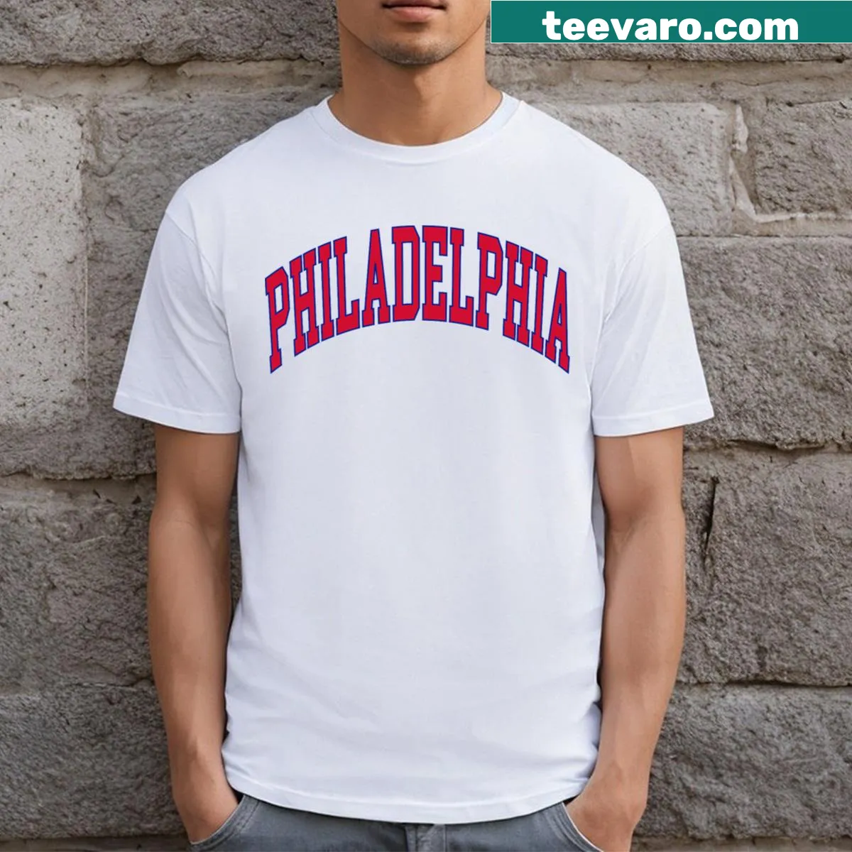 Philadelphia Pennsylvania T-shirt with city name design — on a men's t-shirt