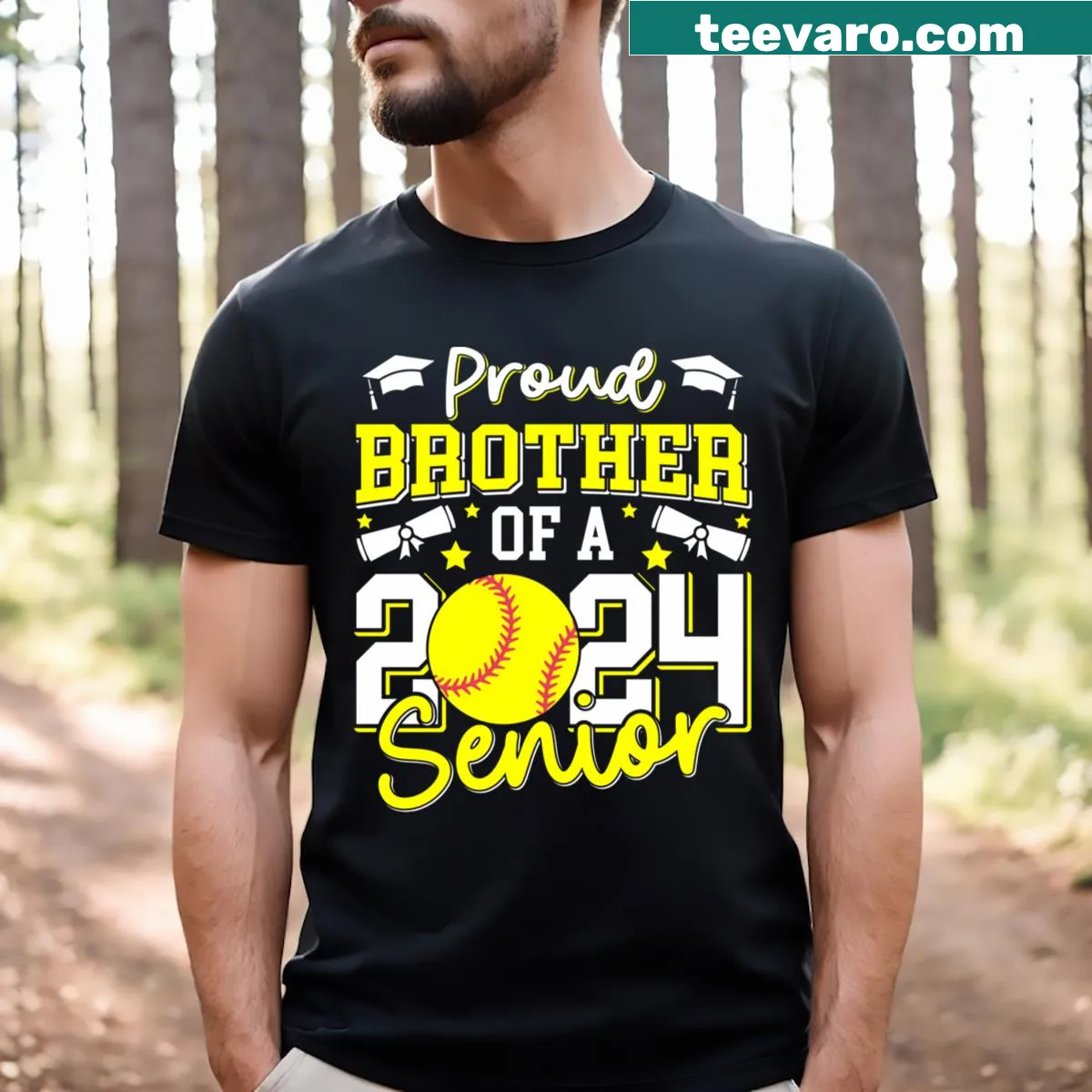 Proud Brother Class 2024 Softball t-shirt with bold typography — on a men's t-shirt