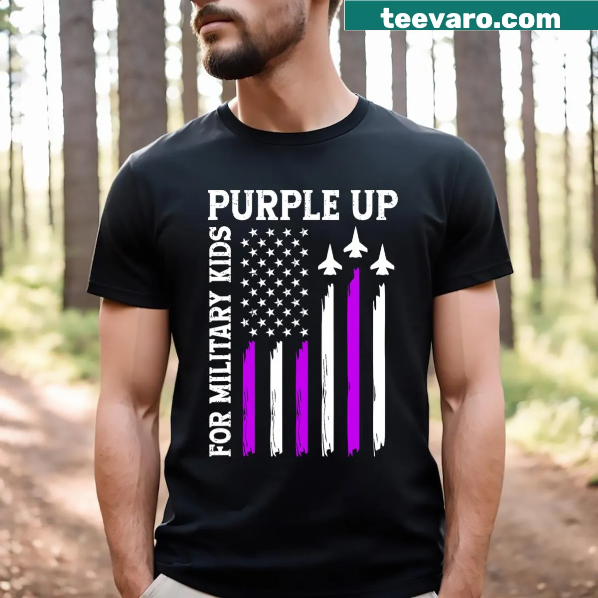 T-shirt supporting military kids with bold typography — on a men's t-shirt