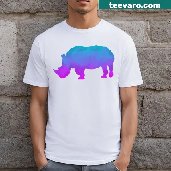 Abstract cubist T-shirt featuring a colorful rhino design