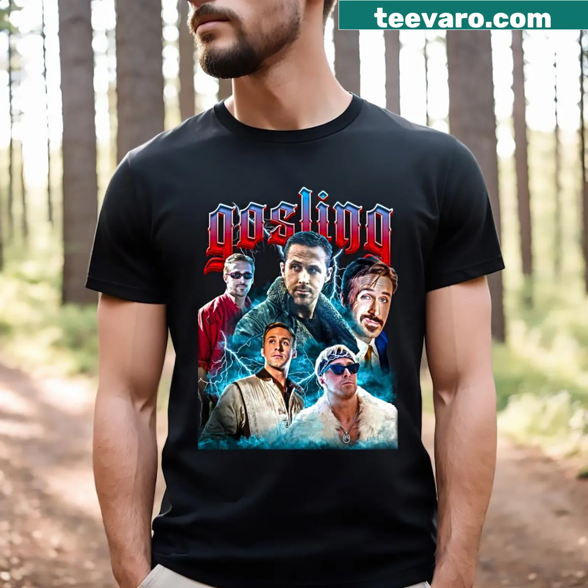 Artistic design referencing Ryan Gosling on T-shirt — on a men's t-shirt