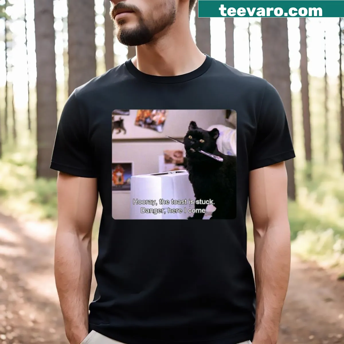 Illustration of Salem the Cat causing trouble with a toaster — on a men's t-shirt