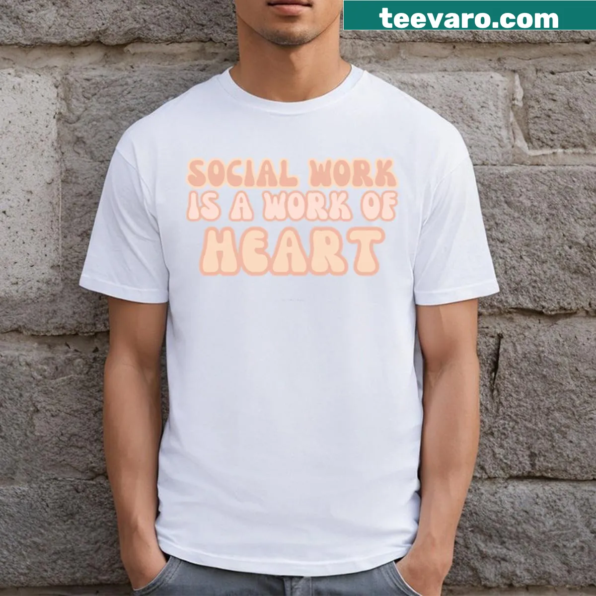 Heart-themed Social Work t-shirt with typography design — on a men's t-shirt