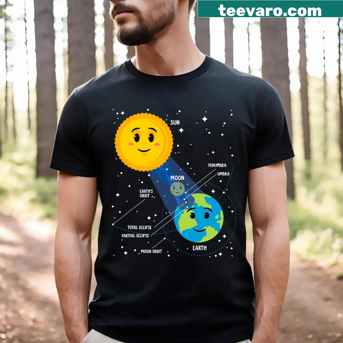 Infographic Solar Eclipse 2024 t-shirt with humorous design for skywatchers — on a men's t-shirt