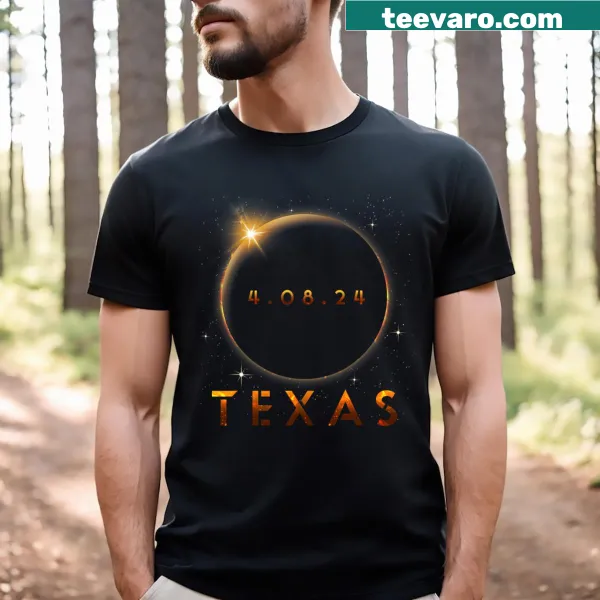 Texas-themed graphic for the 2024 total solar eclipse on a t-shirt