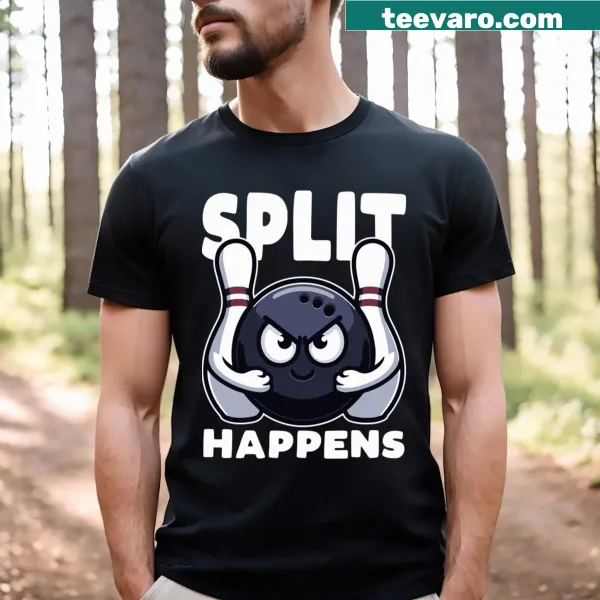Humorous bowling shirt with Split Happens phrase