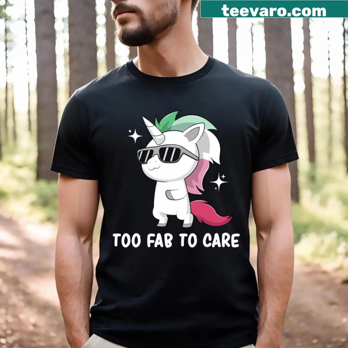 Kawaii unicorn graphic with abrosexual pride flag design — on a men's t-shirt