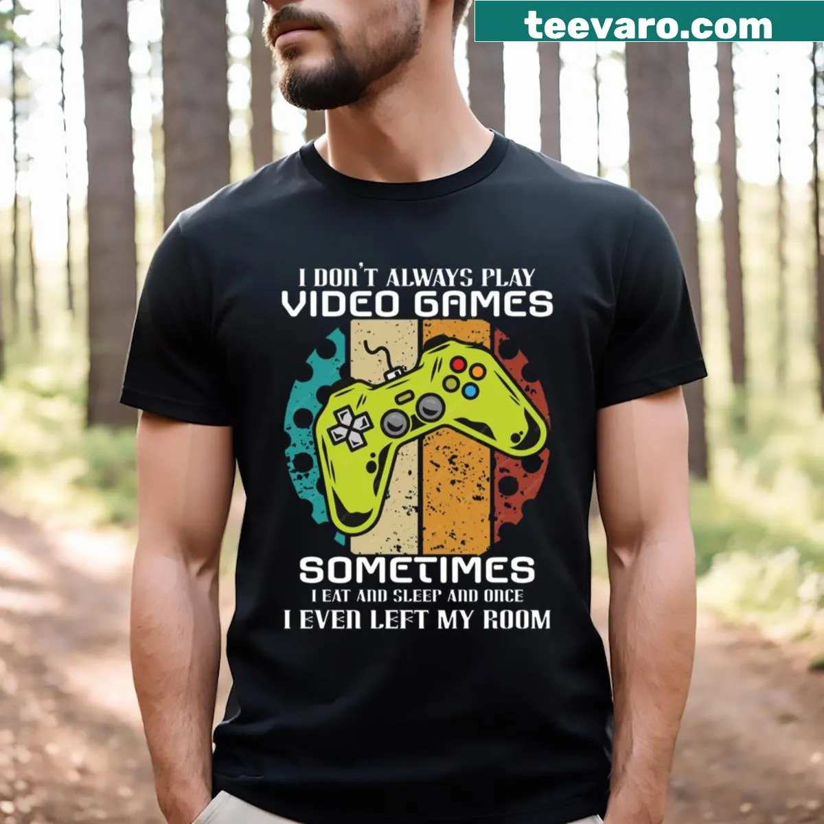 Bold typography T-shirt celebrating gaming culture with a fun phrase — on a men's t-shirt