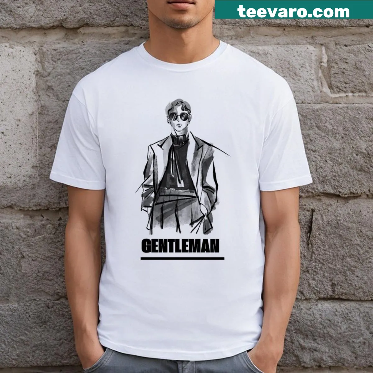 Elegant script text celebrating gentleman style on a T-shirt — on a men's t-shirt