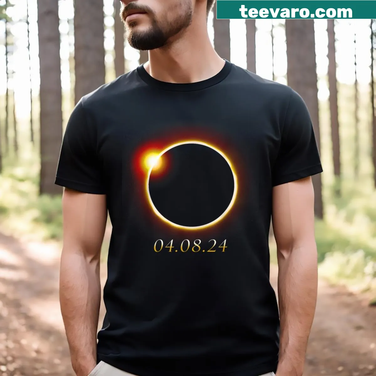 Commemorative T-shirt for the April 2024 solar eclipse — on a men's t-shirt