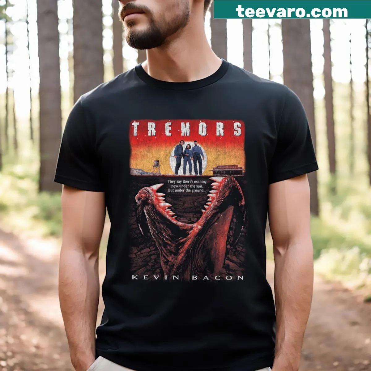Cartoon Graboids graphic from Tremors on T-shirt — on a men's t-shirt