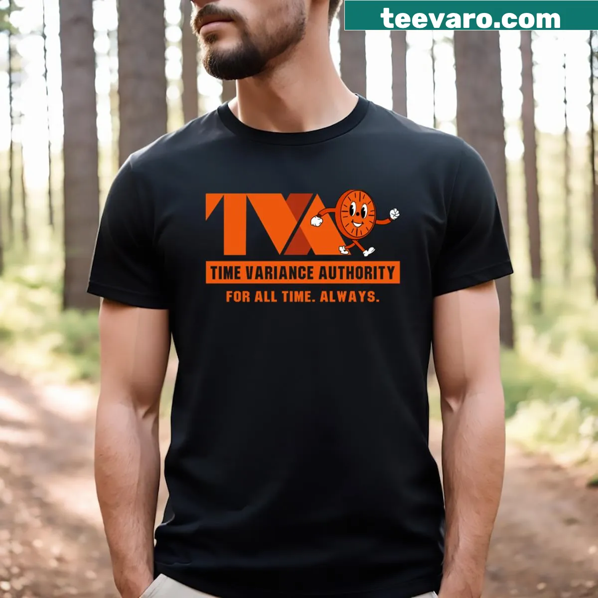 Miss Minutes TVA design T-shirt with playful illustration — on a men's t-shirt
