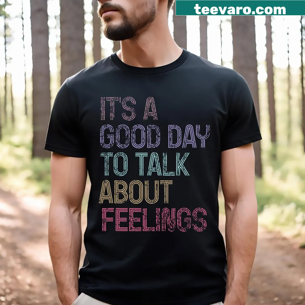 Funny vintage t-shirt about talking feelings and mental health — on a men's t-shirt
