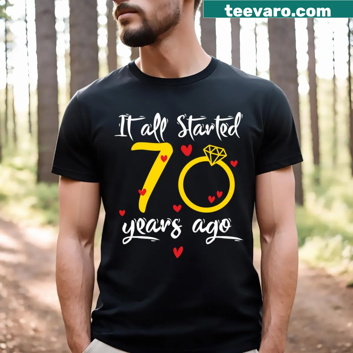T-shirt celebrating 70 years of marriage with heartfelt design — on a men's t-shirt