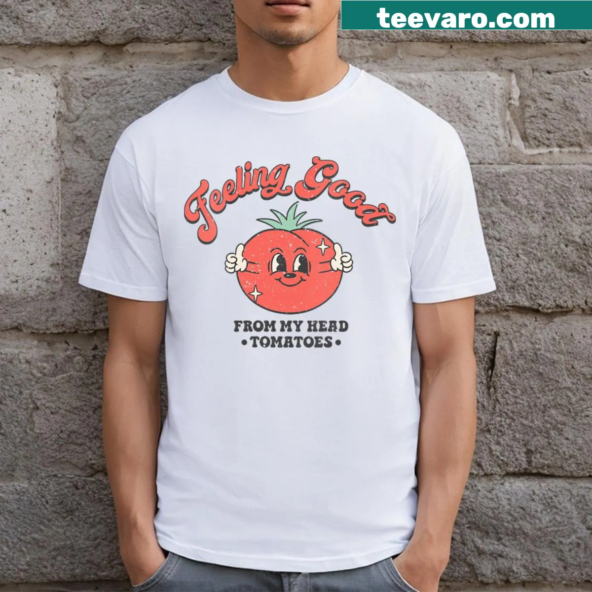 Cute vegetable-themed graphic on women's V-neck T-shirt — on a men's t-shirt