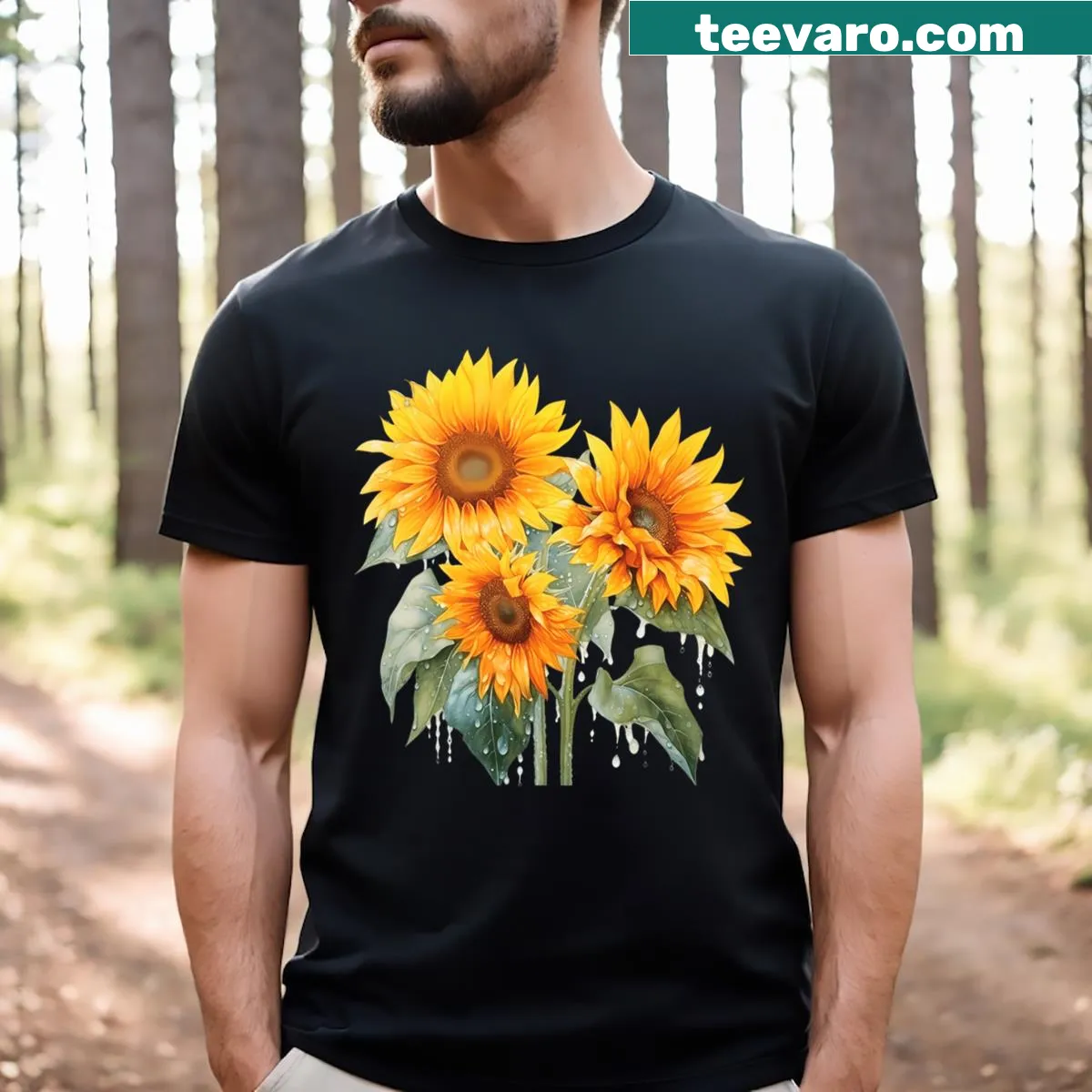Cute sunflower graphic t-shirt with cheerful summer flowers — on a men's t-shirt