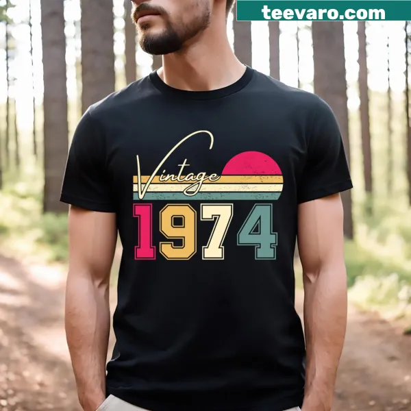 Vintage 1974 50th birthday graphic t-shirt in distressed style