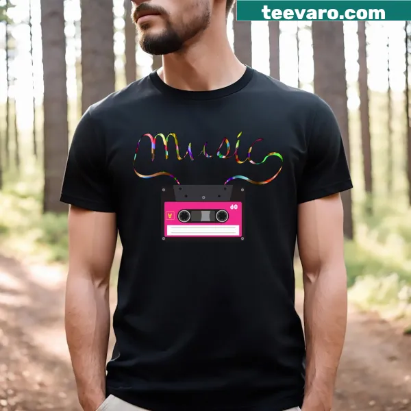 Vintage retro cassette tape graphic on an 80s inspired shirt