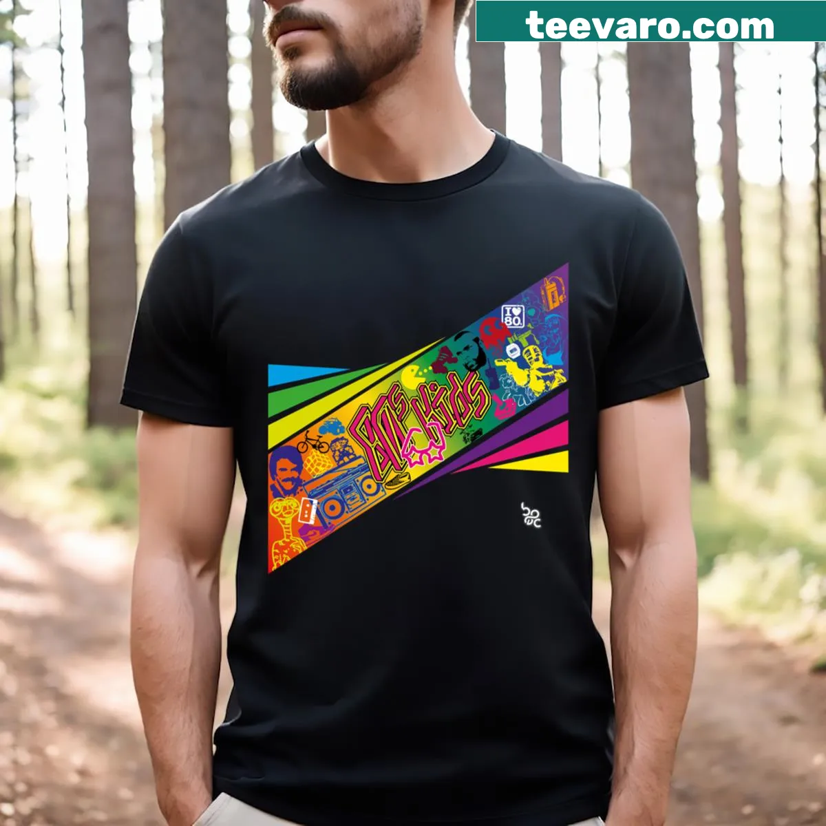 Retro tee celebrating 80s kids culture with a fun design — on a men's t-shirt