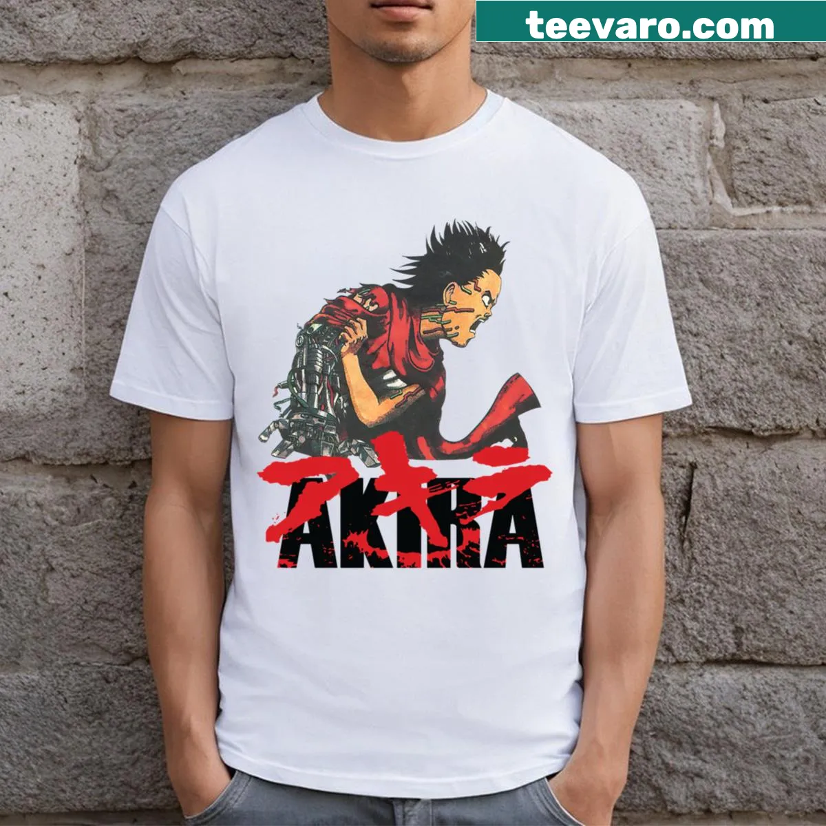 Akira-themed t-shirt inspired by the 80s anime — on a men's t-shirt