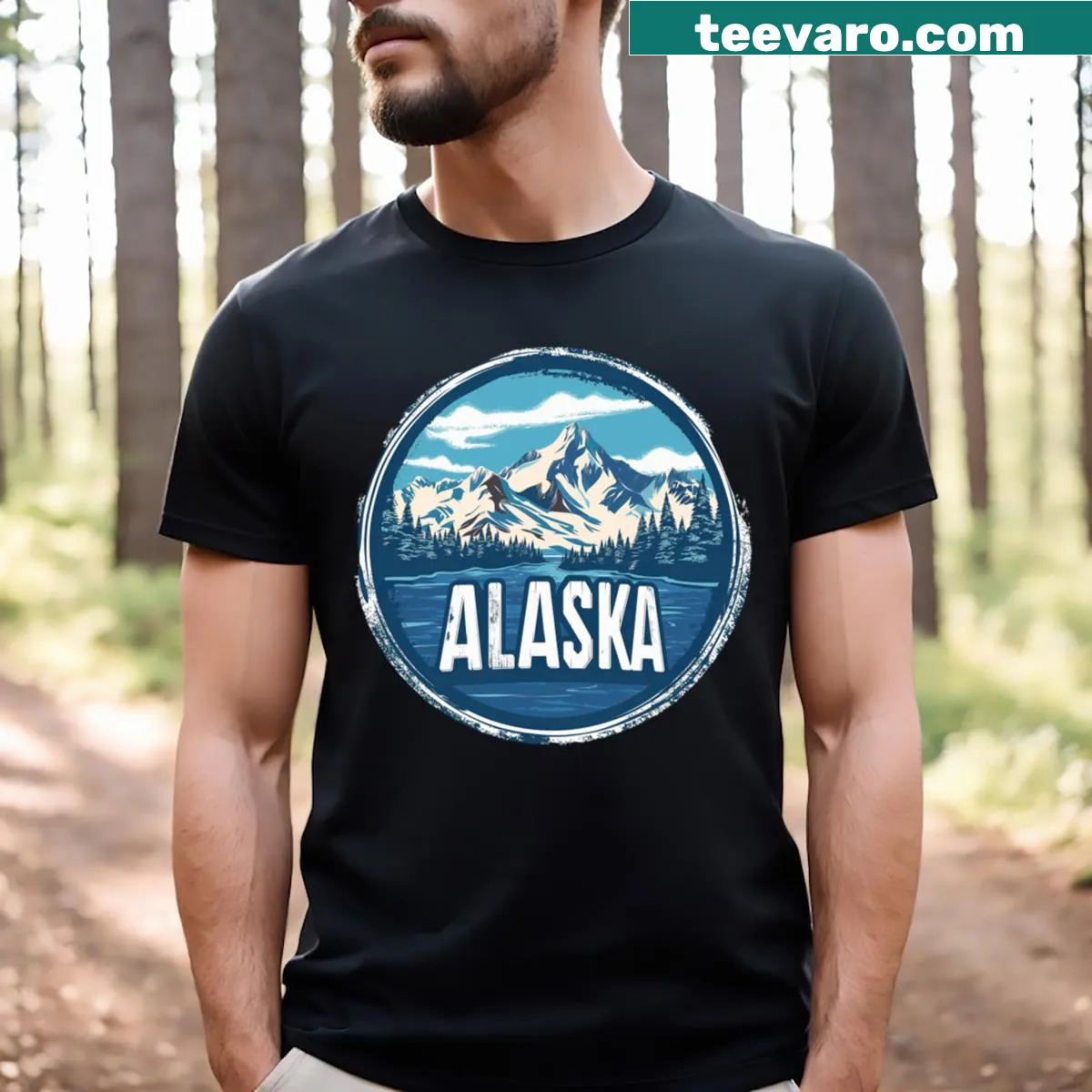 Alaska state outline with wildlife symbols on a T-shirt — on a men's t-shirt