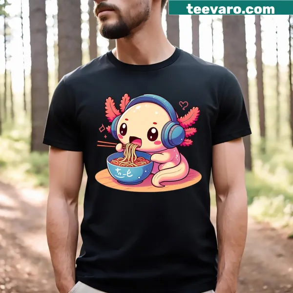 Kawaii axolotl eating ramen t-shirt for kids