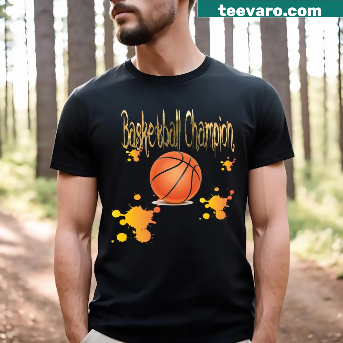 Champion-themed basketball T-shirt celebrating victory. — on a men's t-shirt