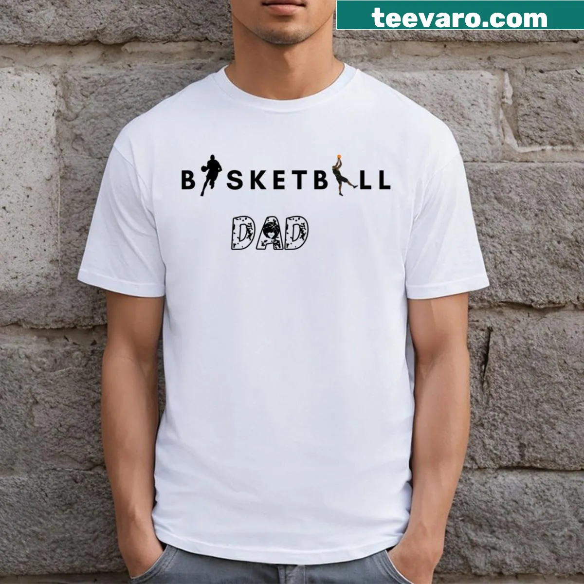 Casual Basketball Dad t-shirt featuring playful typography — on a men's t-shirt
