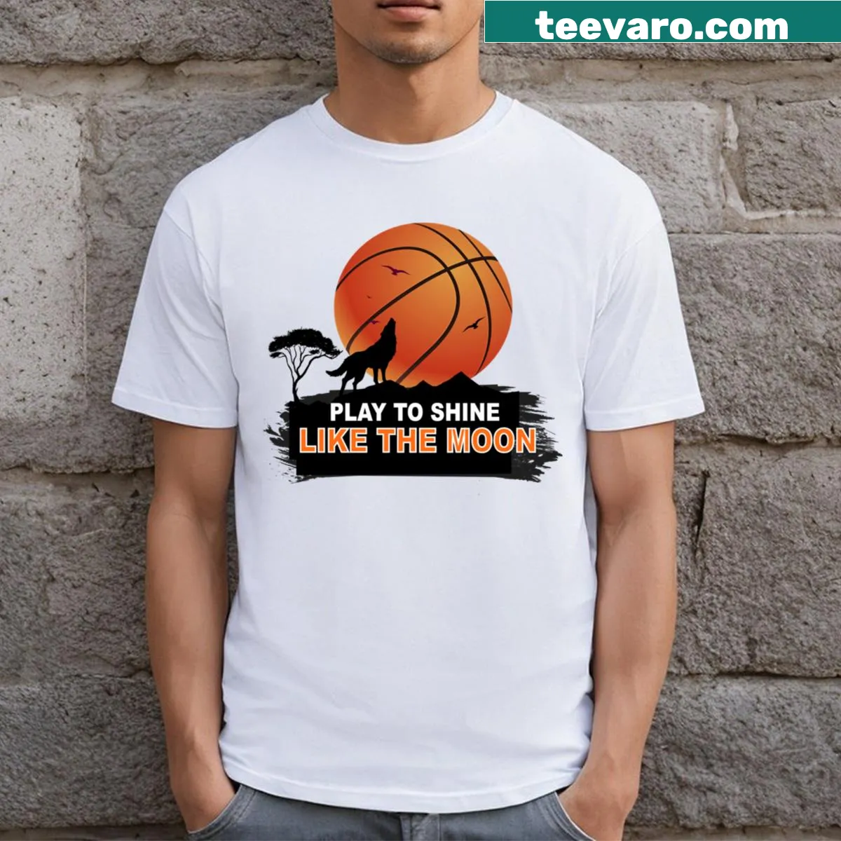 Inspirational 'Play To Shine Like The Sun' graphic tee for basketball players — on a men's t-shirt