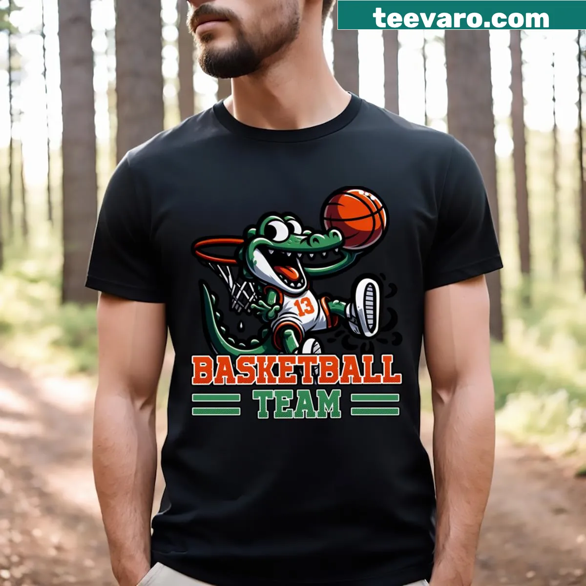 Basketball Team T-shirt with bold lettering — on a men's t-shirt