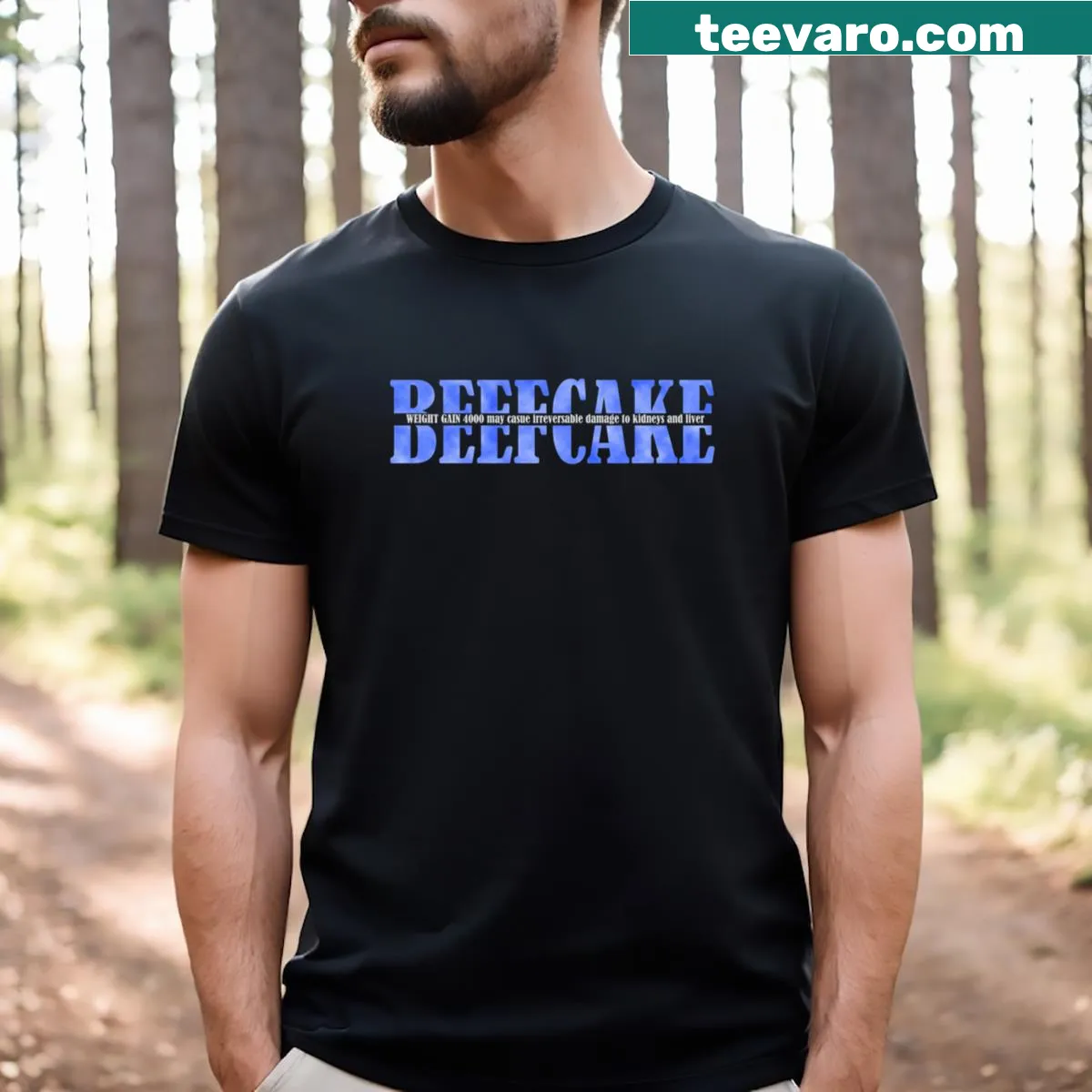 Playful beefcake workout gym top t-shirt with bold text — on a men's t-shirt