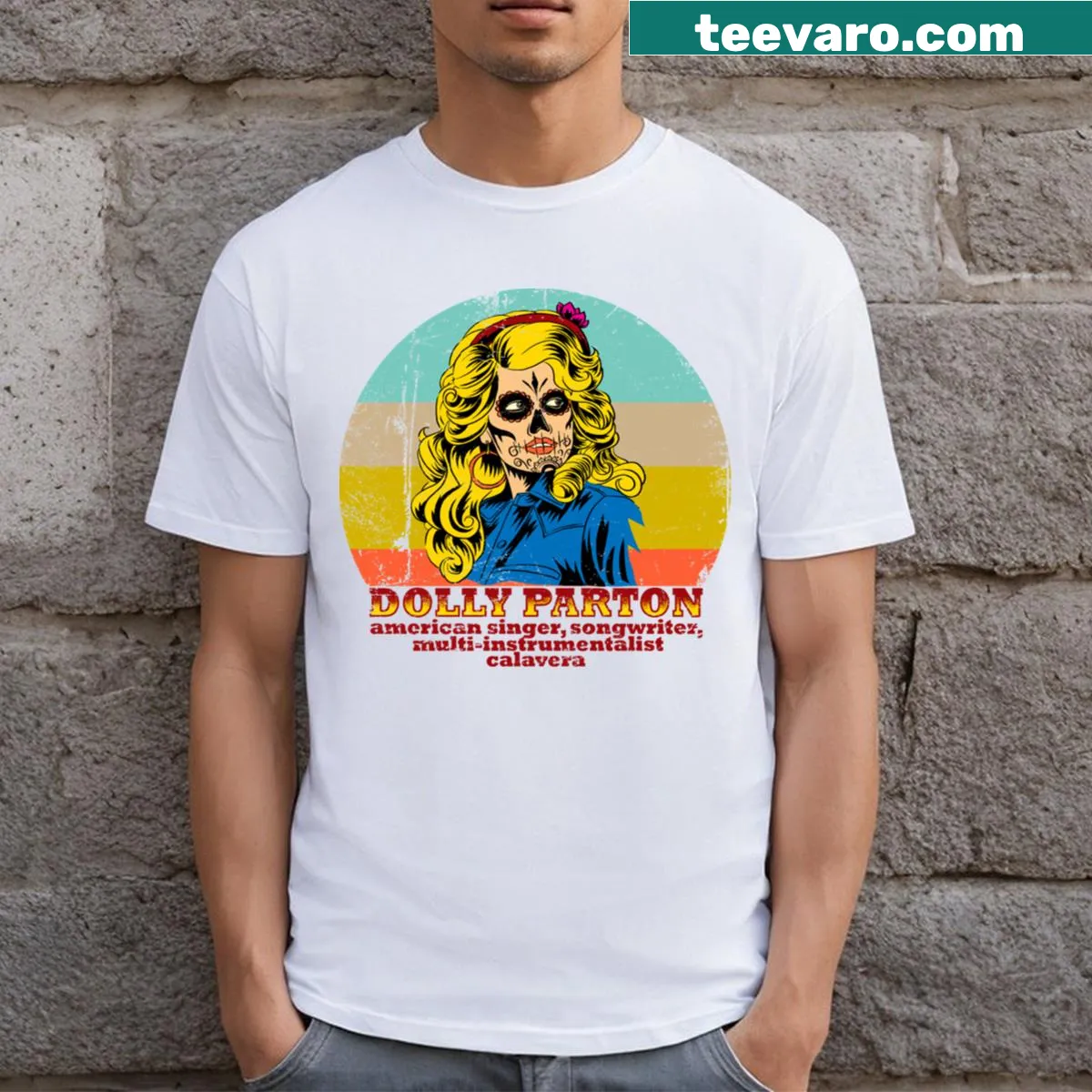 Vintage graphic of Dolly Parton with bohemian elements — on a men's t-shirt