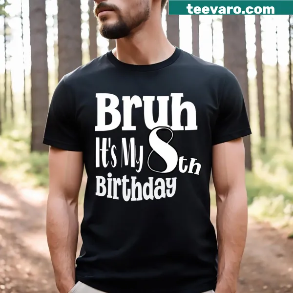 Kids T-shirt celebrating 8th birthday with cartoon text